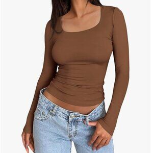 Womens Long Sleeve Square Neck Top
